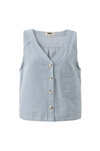 FRNCH Colza Striped Denim Sleeveless Vest - The Mercantile London