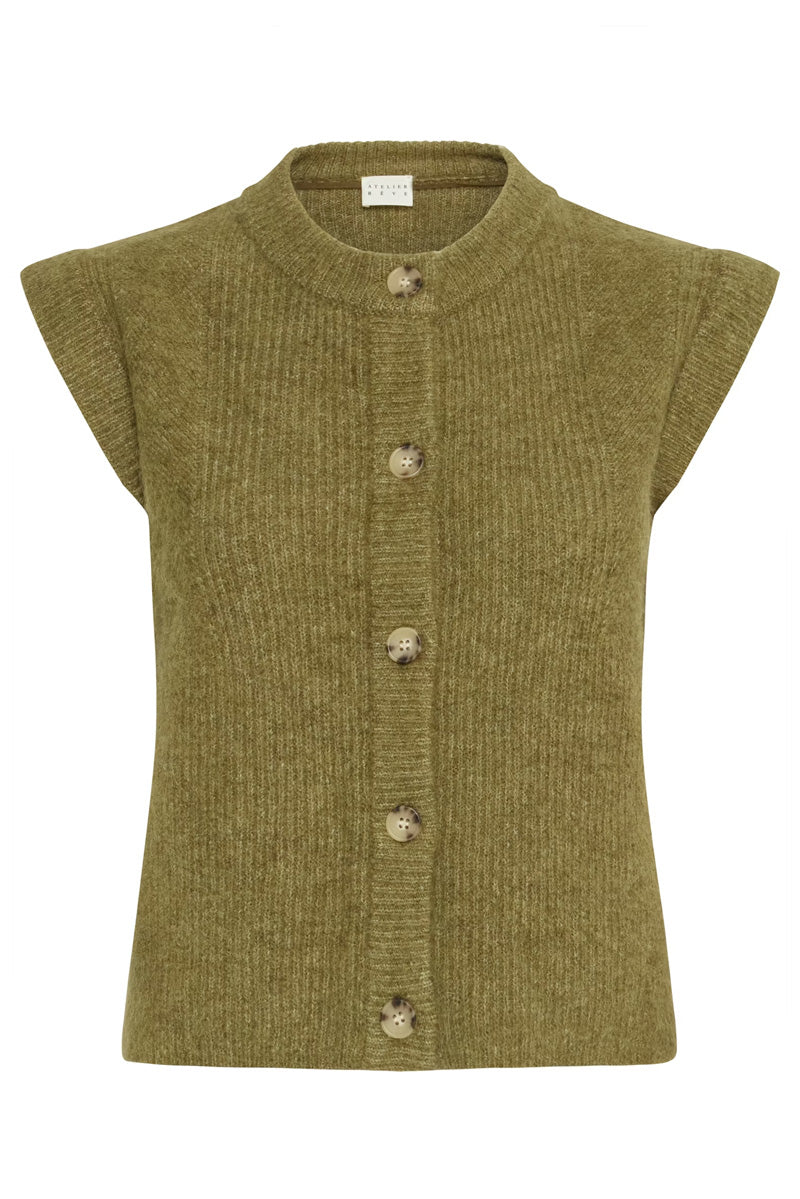 Atelier Rêve Silvi Olive Sleeveless Cardigan - The Mercantile London