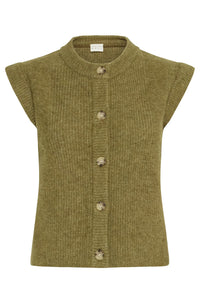 Atelier Rêve Silvi Olive Sleeveless Cardigan - The Mercantile London