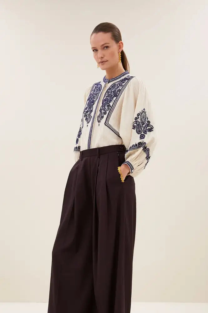 By-Bar Senne Embroidered Sand Blouse