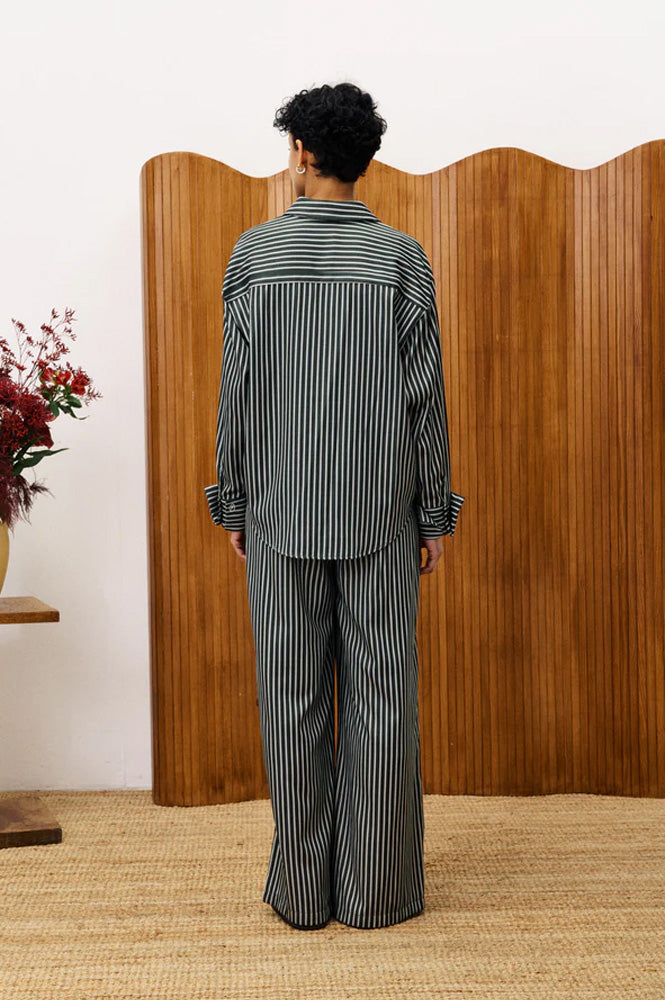 FRNCH Chester Moss Green Striped Shirt - The Mercantile London