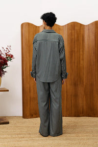 FRNCH Chester Moss Green Striped Shirt - The Mercantile London