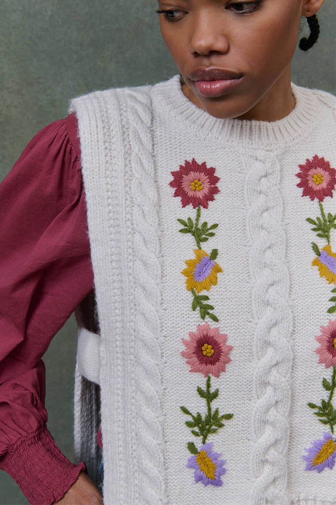 Louise Misha Adela Floral Cream Sleeveless Jumper - The Mercantile London
