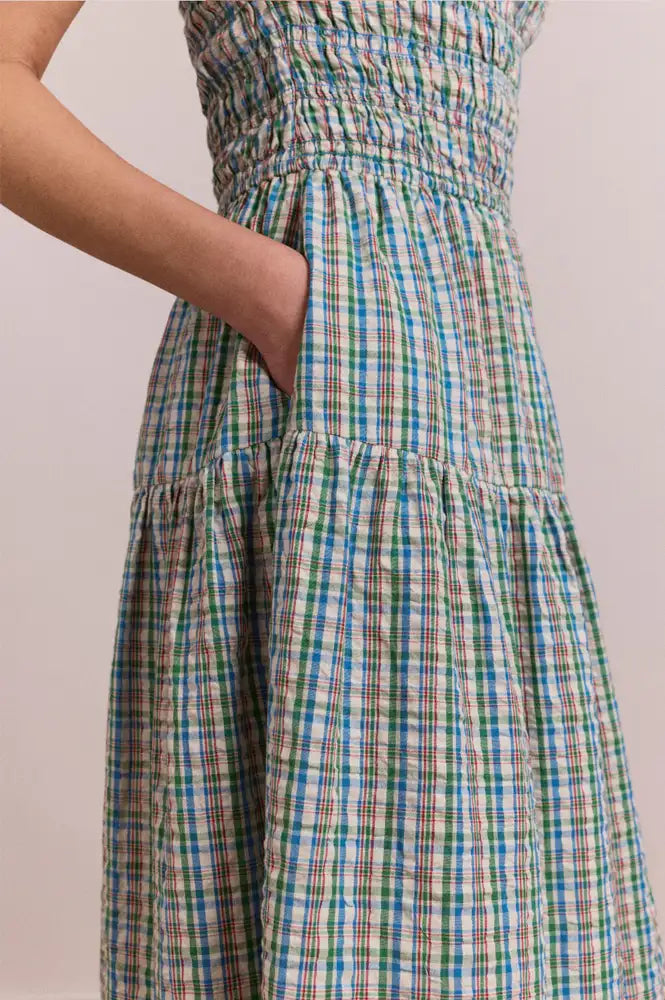 Damson Madder Ebba Picnic Check Midi Dress - The Mercantile London