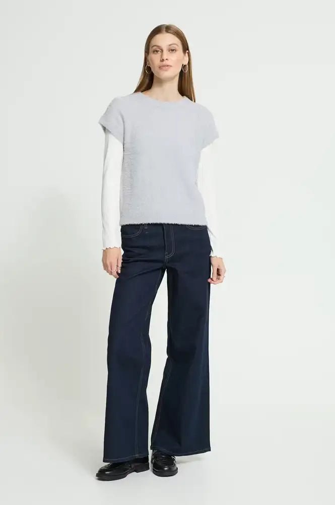 ICHI Aniles Cloud Dancer Metallic Knit Top