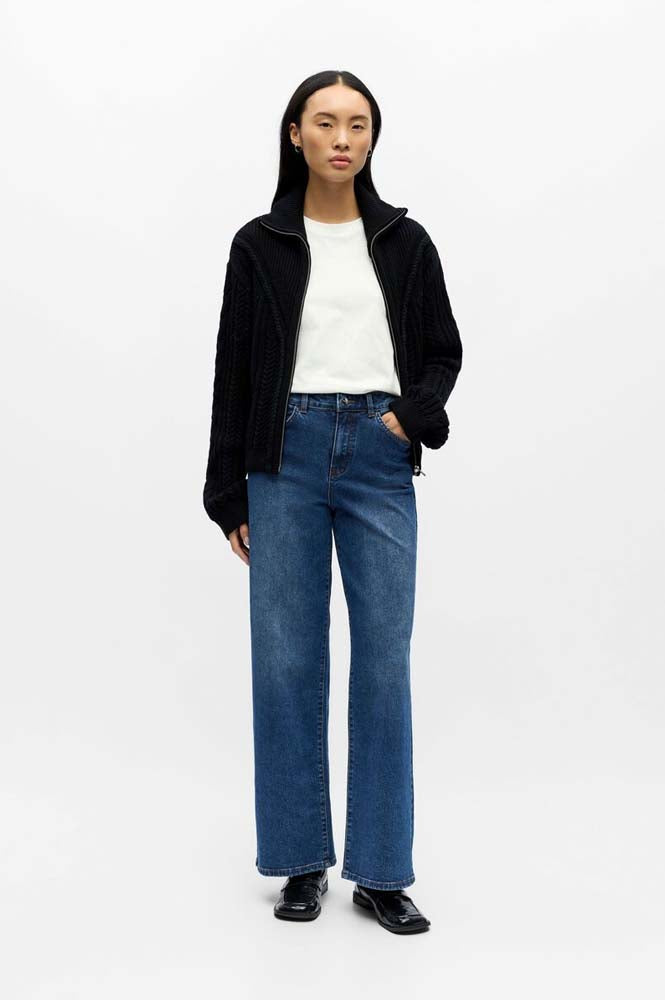 Object Rio Mae Medium Blue Wide Leg Denim Jeans - The Mercantile London