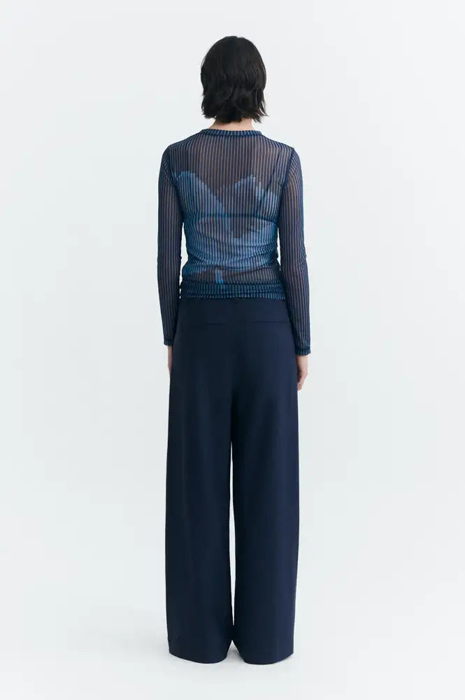 Thinking Mu Lotus Print Navy Tere Top