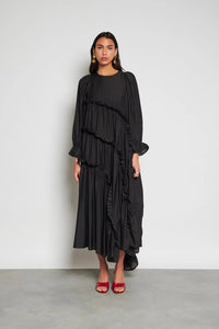 Ghospell Hestia Tiered Black Midi Dress
