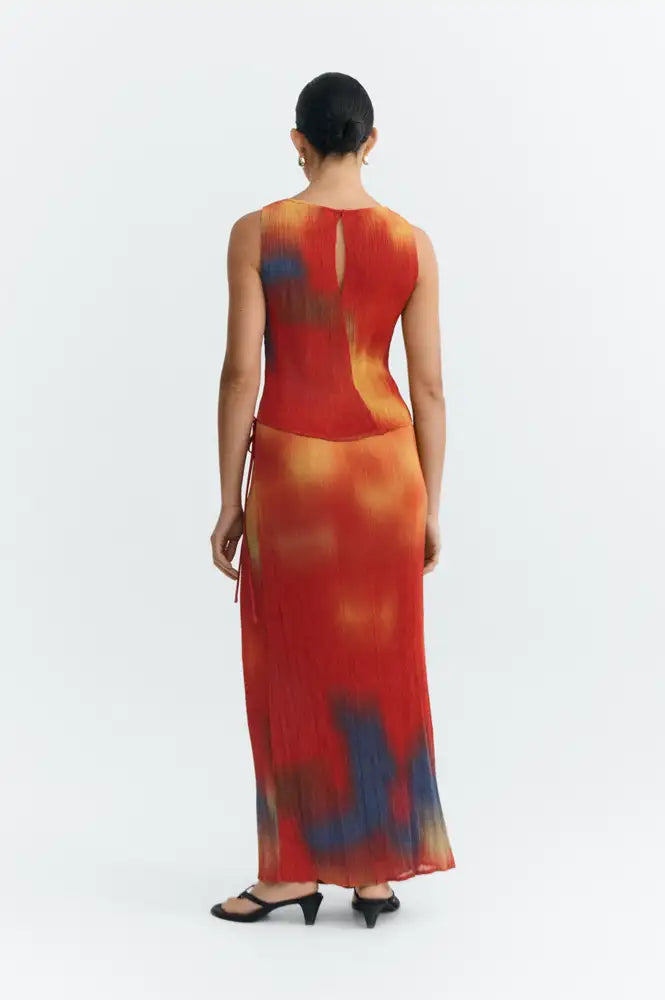 Thinking Mu Pauline Flowers Red Pleated Skirt - The Mercantile London