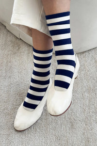 Le Bon Shoppe Wally Navy Wide Stripe Socks - The Mercantile London