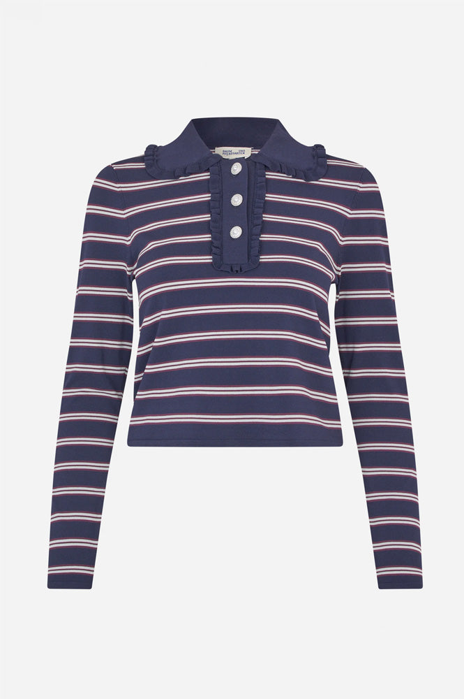 Baum Und Pferdgarten Catarin Navy And Plum Stripe Polo Top - The Mercantile London