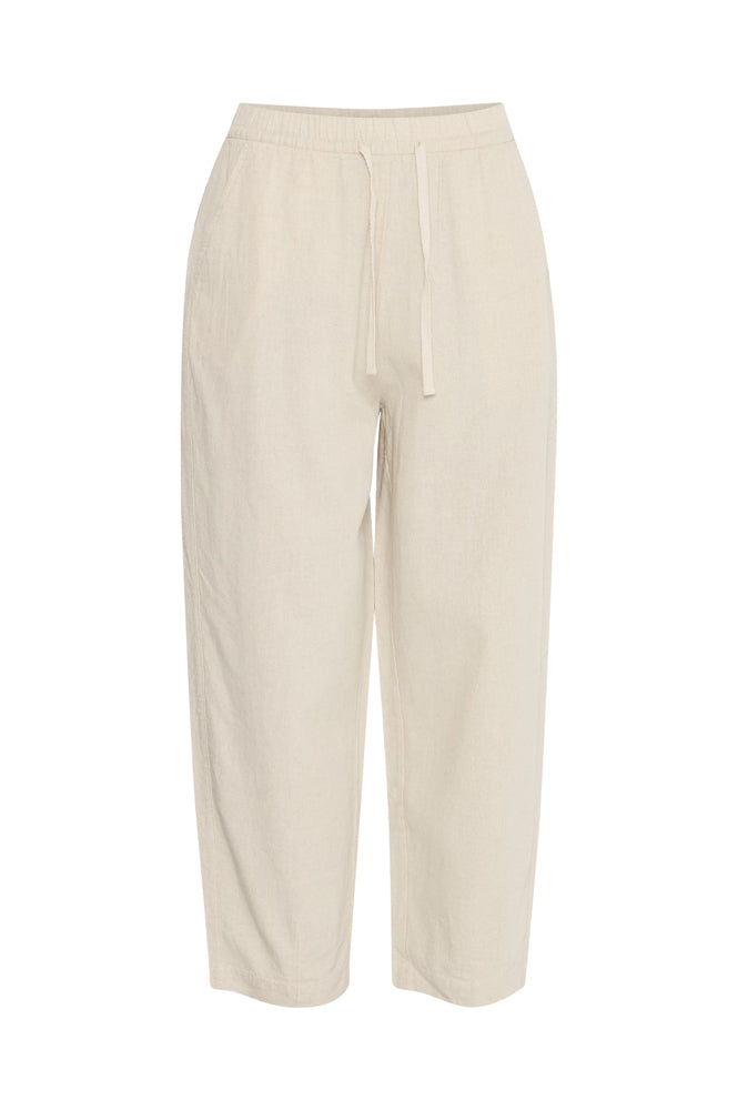 ICHI Linno Ecru Barrel Leg Trousers - The Mercantile London