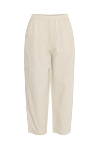ICHI Linno Ecru Barrel Leg Trousers - The Mercantile London