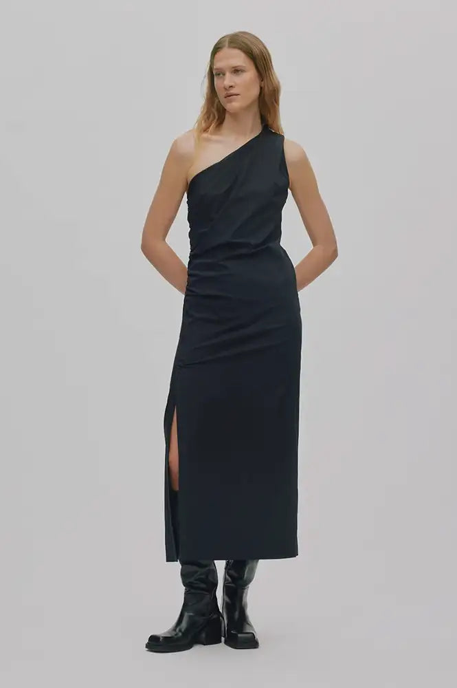 Rabens Saloner Aryana Black Papery One Shoulder Dress - The Mercantile London