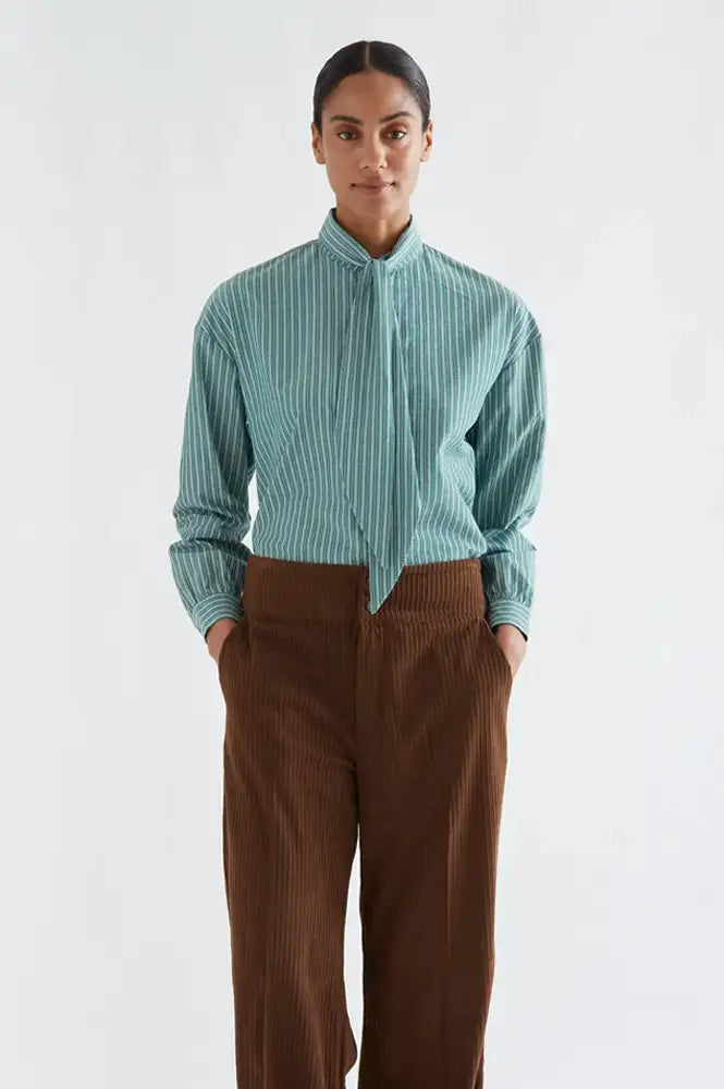 Compania Fantastica Green Striped Tie Detail Shirt