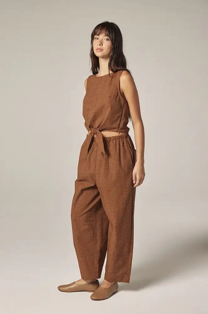 Amente Brown & Orange Checkered Tie Top - The Mercantile London