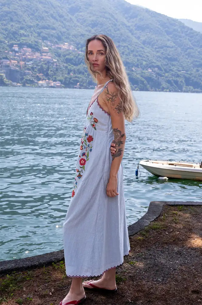 Indi & Cold Ice Blue Cross Stitch Strap Dress