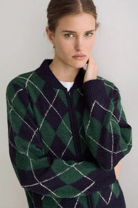 Yerse Green And Navy Argyle Cardigan