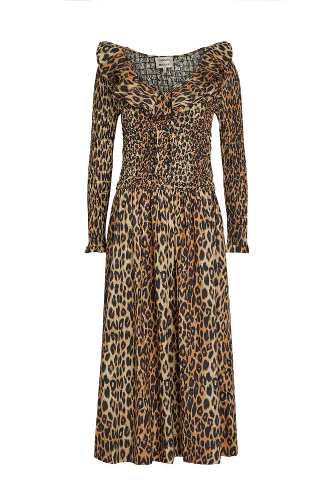 Damson Madder Harper Leopard Shirred Midi Dress - The Mercantile London