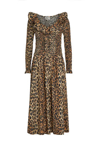 Damson Madder Harper Leopard Shirred Midi Dress - The Mercantile London