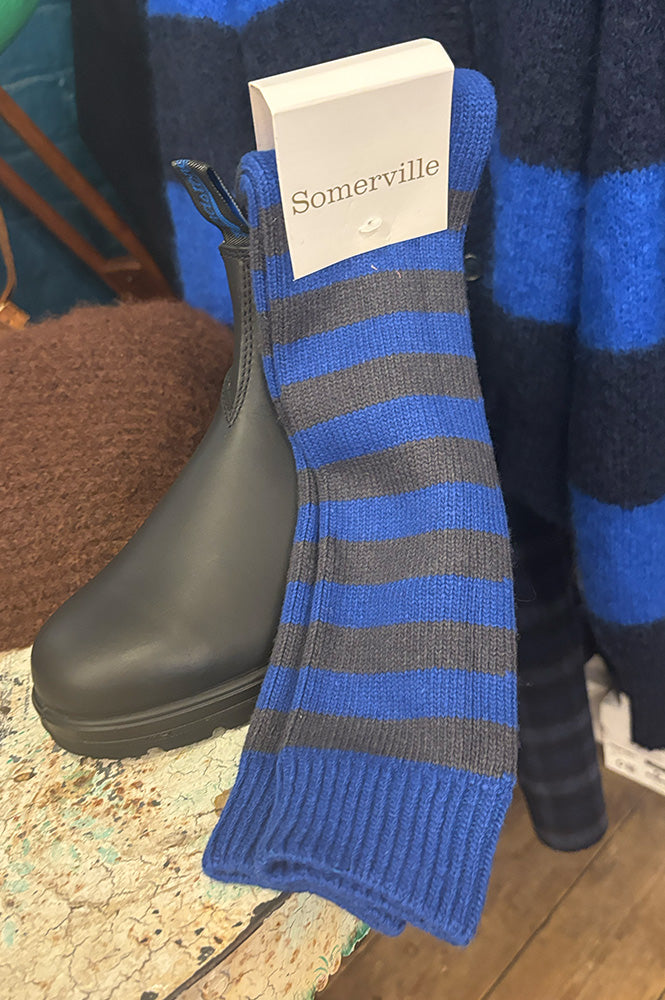 Sommerville Blue Cashmere Stripe Socks - The Mercantile London