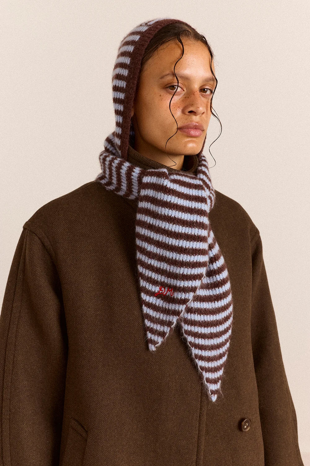 Damson Madder Blue & Choc Stripe Tie Front Hood