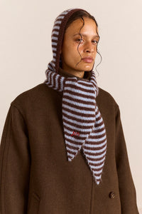 Damson Madder Blue & Choc Stripe Tie Front Hood