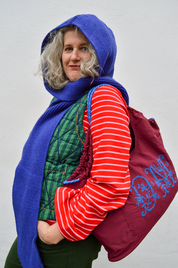 Compania Blue Knit Hooded Scarf - The Mercantile London