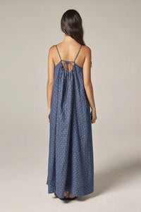Amente Denim Polka Dot Tie Back Dress