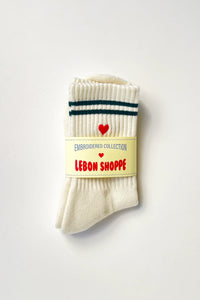 Le Bon Shoppe Embroidered Parchment Boyfriend Socks