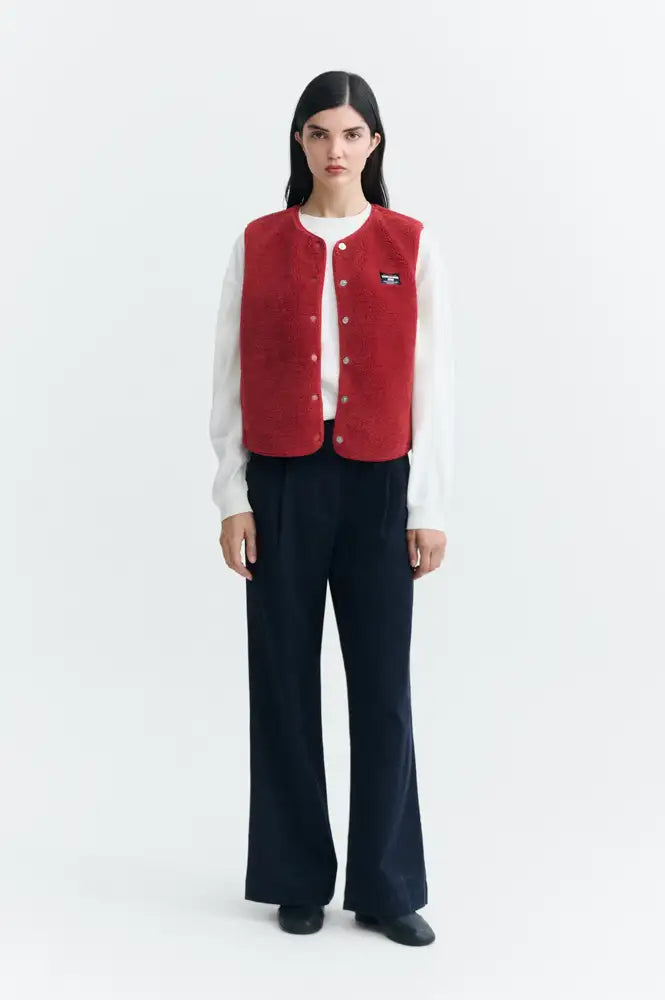 Thinking Mu Jay Pale Red Fleece Vest - The Mercantile London