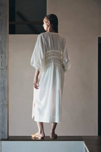 Rabens Saloner Ina Chalk Gathered Dress - The Mercantile London