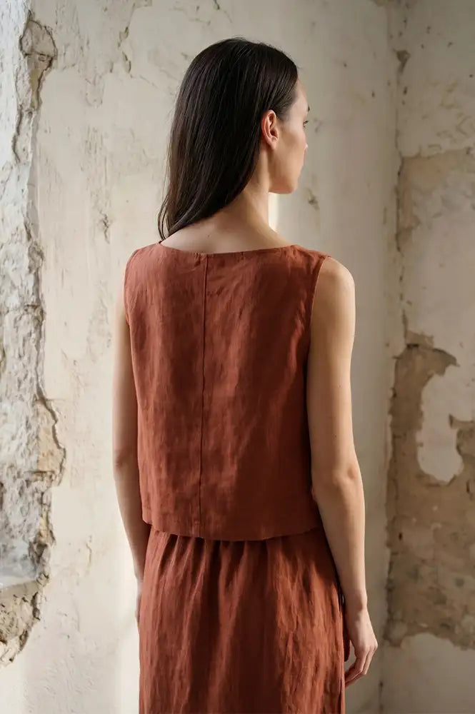 Artisans Of Humanity Rust Linen Tank Top
