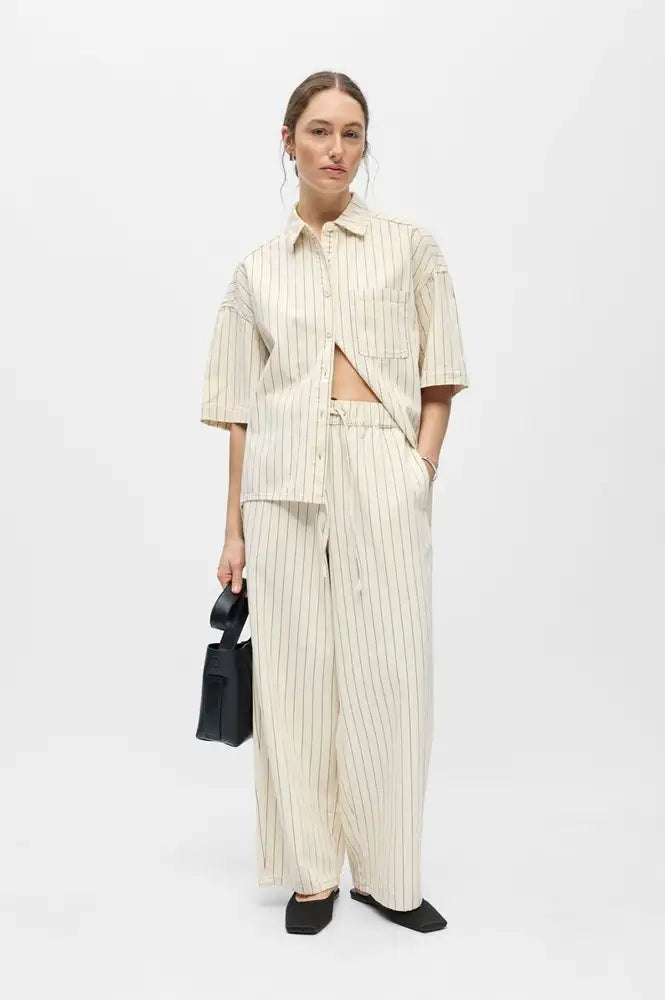 Object Cally Birch Pinstripe Cropped Denim Trousers - The Mercantile London
