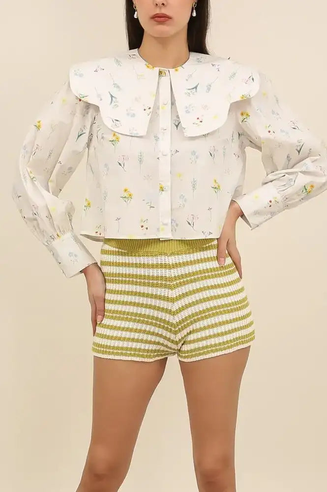 Daphne Marilyn Striped Green Knit Shorts