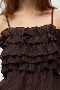 Object Lyne Seal Brown Ruffled Top - The Mercantile London