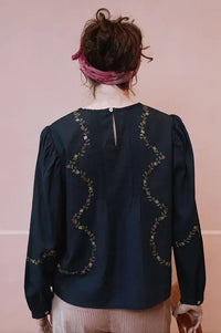 Emile Et Ida Estelle Charcoal Embroidered Blouse