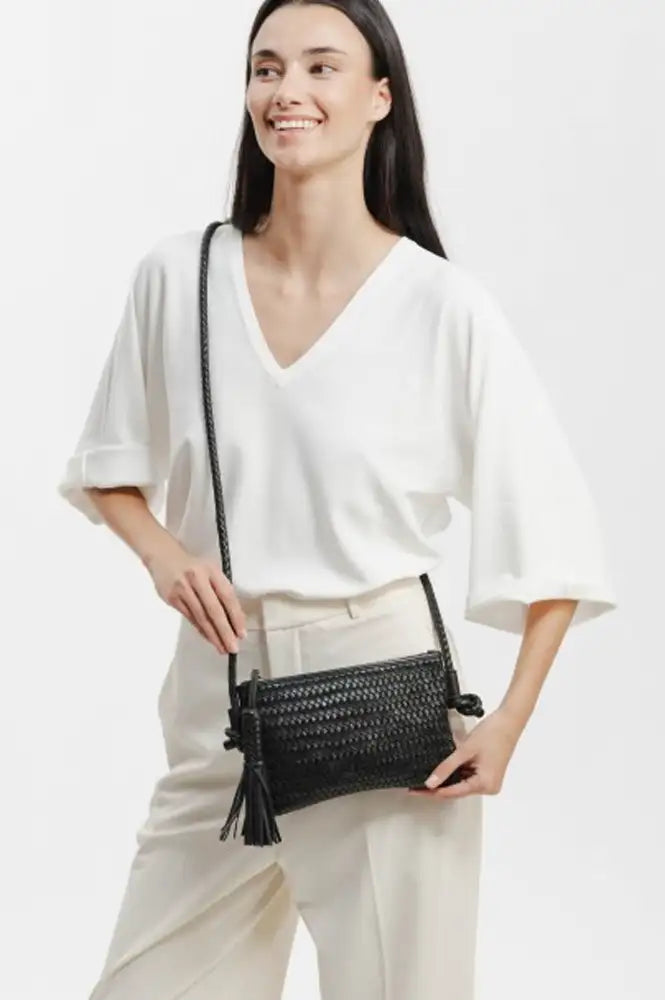 Biba Perkins Black Braided Crossbody Bag