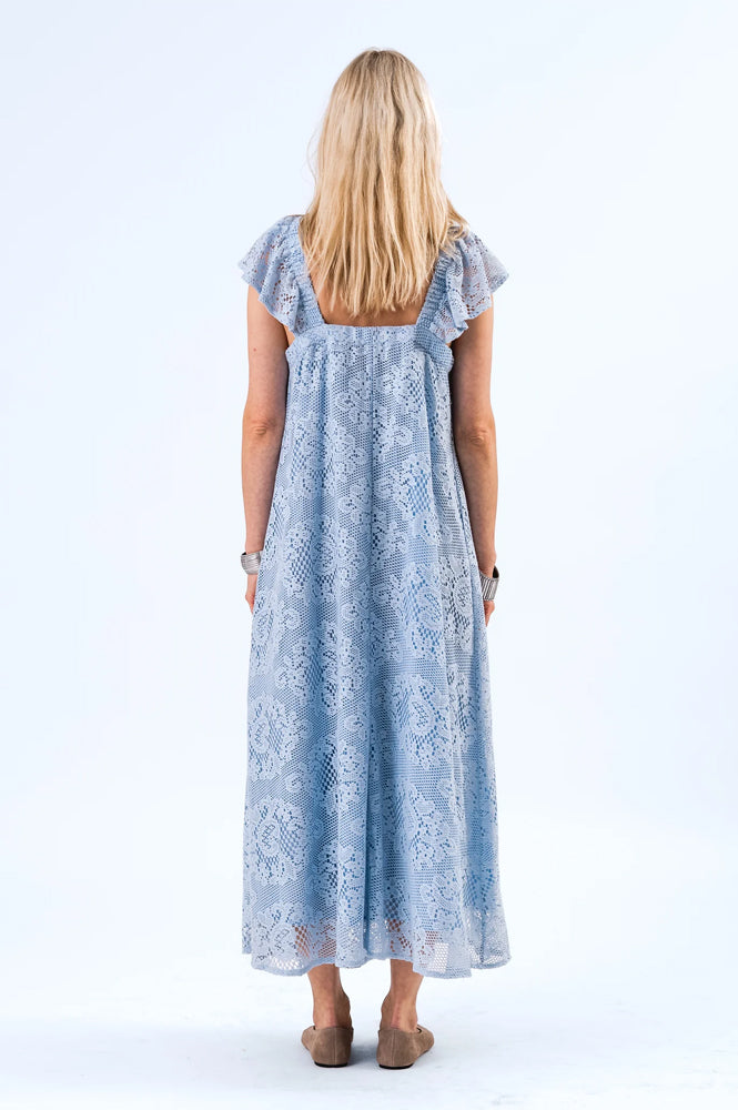 Lolly's Laundry Milan Dusty Blue Lace Midi Dress - The Mercantile London