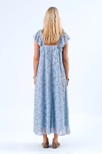 Lolly's Laundry Milan Dusty Blue Lace Midi Dress - The Mercantile London