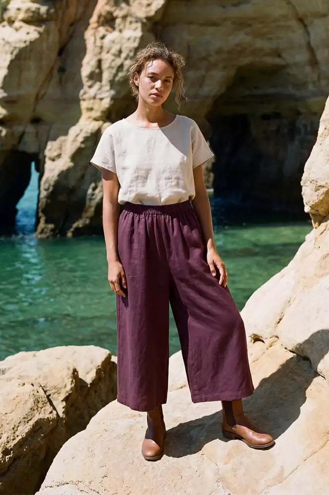 Artisans Of Humanity Wine Cropped Linen Culottes