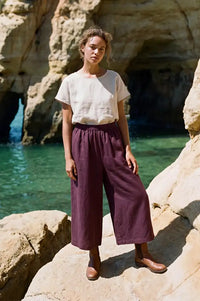 Artisans Of Humanity Wine Cropped Linen Culottes