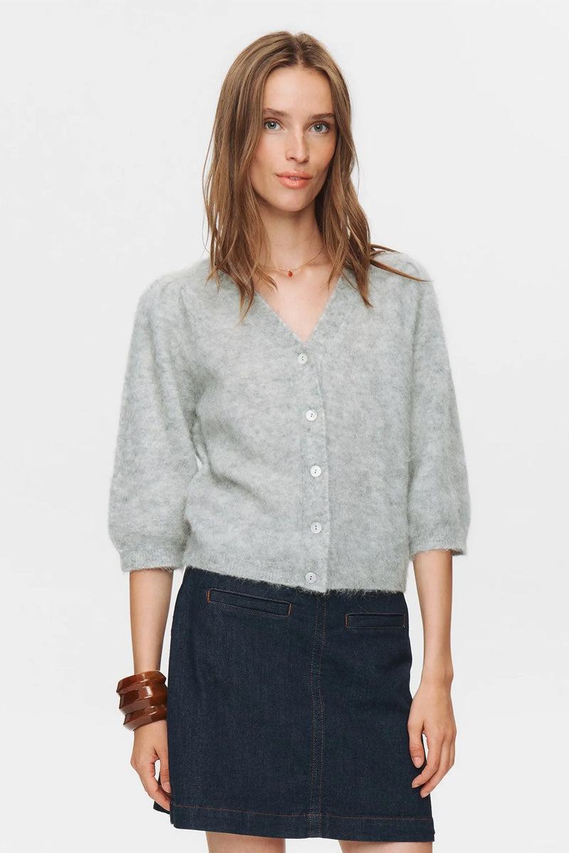 Numph Suri Light Grey Melange Cardigan - The Mercantile London