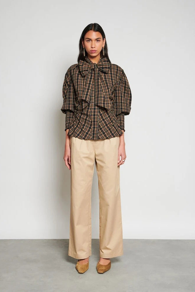 Ghospell Tamara Brown/ Black Bow Blouse