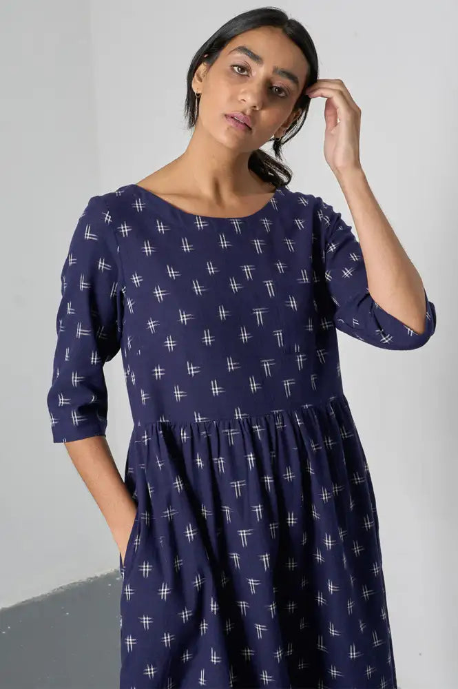 Bibico Orla Navy Ikat Print Dress - The Mercantile London