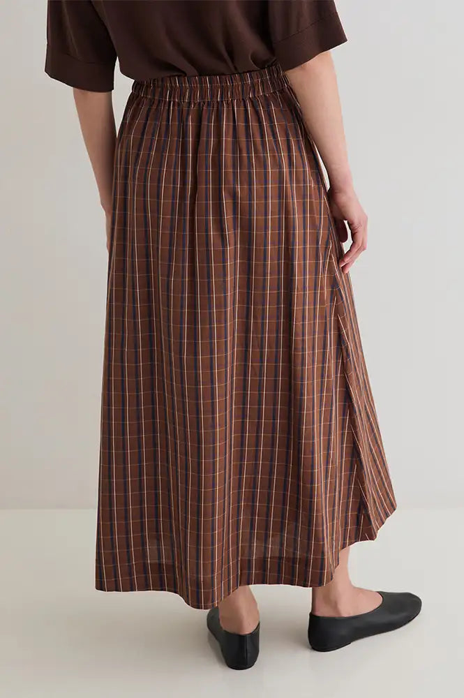 Yerse Brown Checked Poplin Skirt