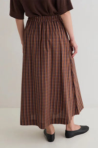 Yerse Brown Checked Poplin Skirt