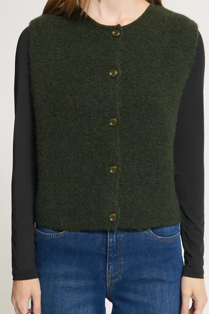 ICHI Pandora Rosin Green Melange Knitted Vest