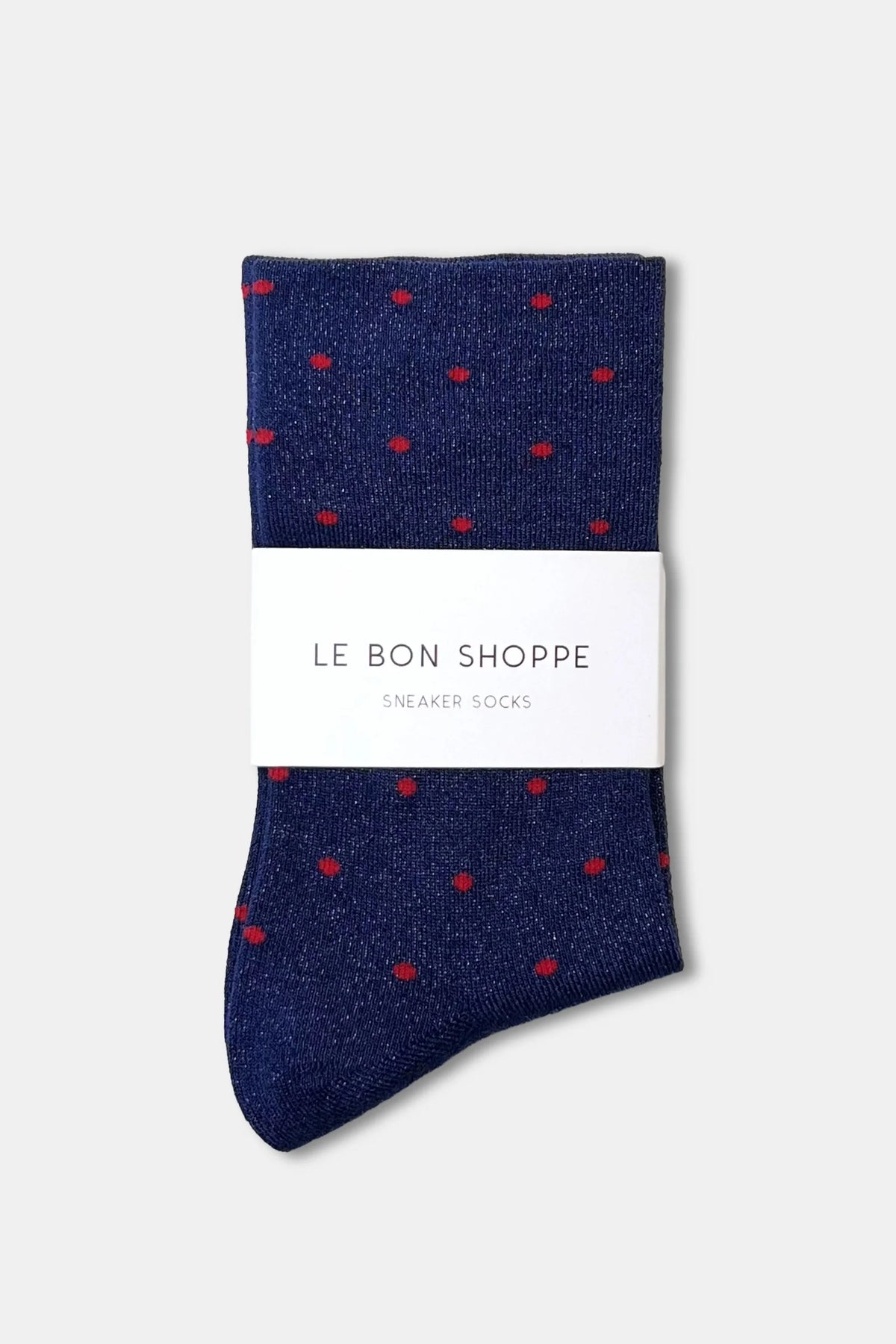 Le Bon Shoppe Lurex Patterned Ink Blue & Red Polka Dot Sneaker Socks