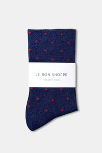 Le Bon Shoppe Lurex Patterned Ink Blue & Red Polka Dot Sneaker Socks